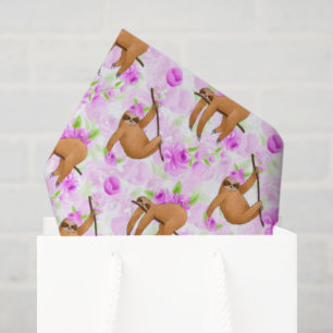 Cute sloths and flowers tiled wrapping paper