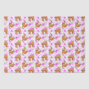 Cute sloths and flowers tiled wrapping paper