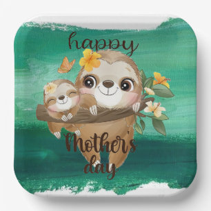Cute Sloths Baby Mommy Paper Plate