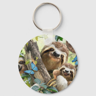 Cute Sloths Background Keychain