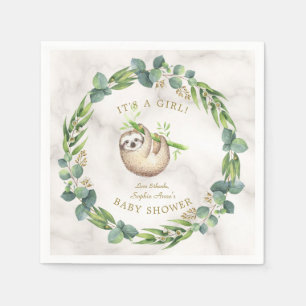 Cute Sloths Eucalyptus Wreath Baby Shower Napkin