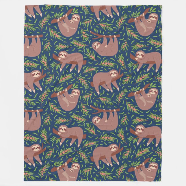 Cute Sloths Fleece Blanket (Front)