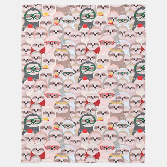 Cute Sloths Fleece Blanket (Front)
