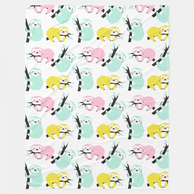 Cute Sloths Fleece Blanket (Front)