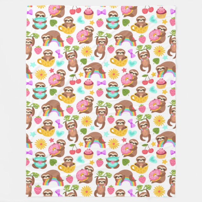 Cute Sloths Fleece Blanket (Front)