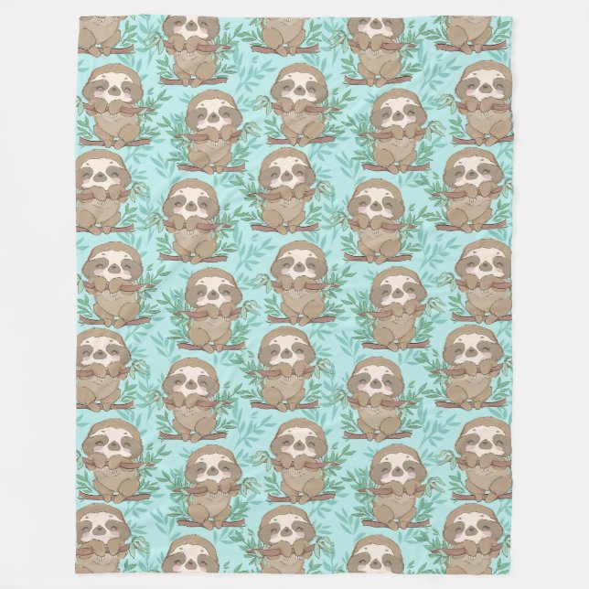 Cute Sloths Fleece Blanket (Front)