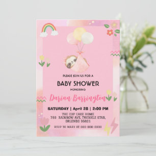 Cute sloths Flower balloon baby shower party girls Invitation