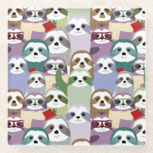 Cute Sloths Glass Coaster
