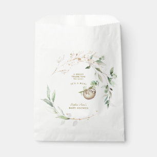Cute Sloths Greenery Gold Baby Shower Favour Bag