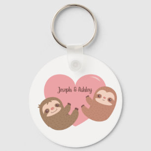 Cute Sloths Hugging Heart, Personalized Keychain