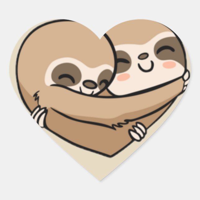 Cute Sloths Hugging Heart Sticker (Front)