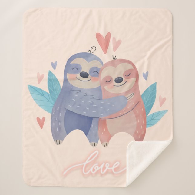 Cute Sloths In Love Sherpa Blanket (Front)