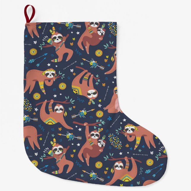 Cute Sloths Large Christmas Stocking (Front)