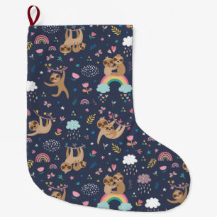 Cute Sloths Large Christmas Stocking