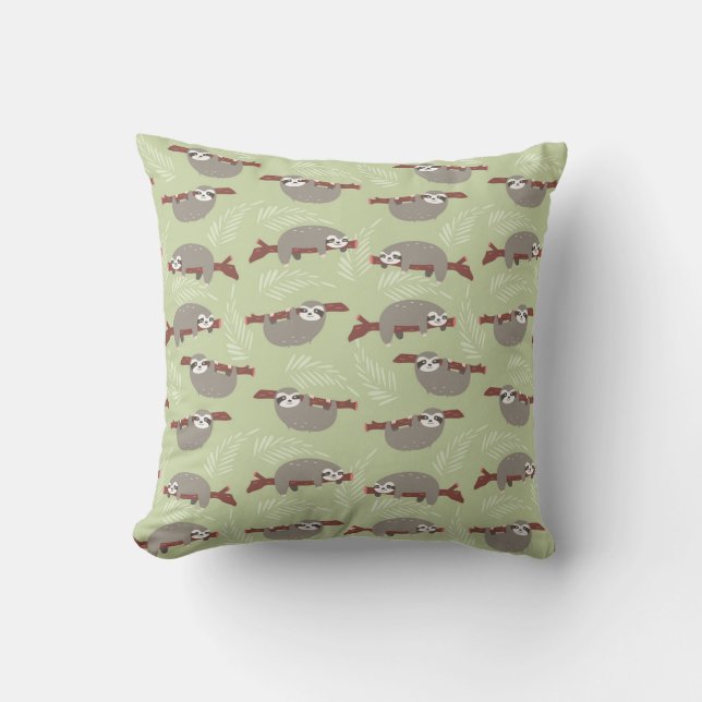 Cute Sloths Pattern Throw Pillow (Front)