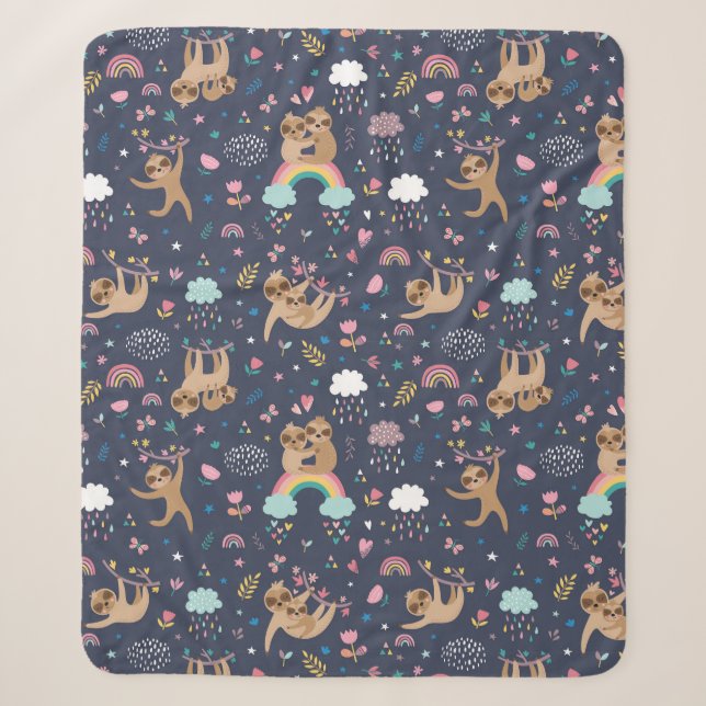 Cute Sloths Sherpa Blanket (Front)