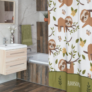 Cute Sloths Sleeping on Tree Kid Pattern Bathroom