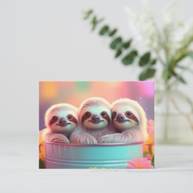 Cute sloths together postcard (Standing Front)