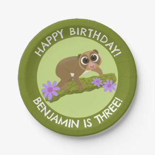 Cute slow loris personalized cartoon birthday paper plate
