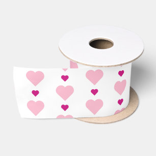 Cute Small and Large Pink Hearts on White Satin Ribbon