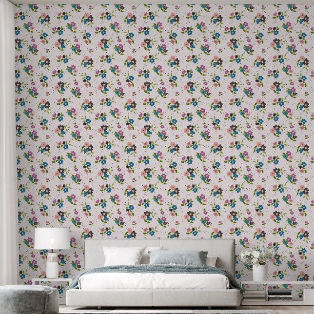 Cute Small Colourful Flowers and Dots  Wallpaper (Bedroom)