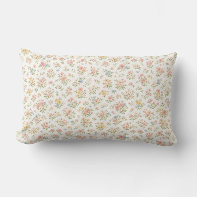 Cute Small Ditsy Floral Seamless Pattern Lumbar Pillow (Front)
