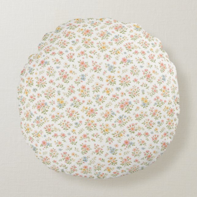 Cute Small Ditsy Floral Seamless Pattern Round Pillow (Front)