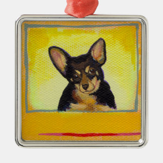 Cute small dog art black and tan chihuahua minpin metal ornament