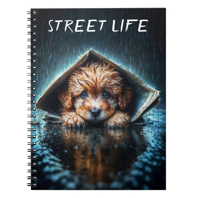 Cute small dog in rain day with blue eyes art notebook (Front)