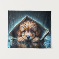 Cute small dog in rain day with blue eyes art