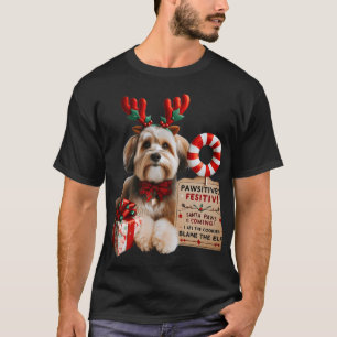 Cute Small Dog in Reindeer Antlers & Bow Tie T-Shirt