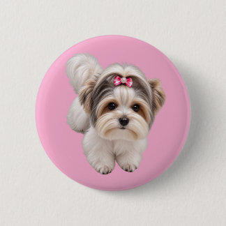 Cute Small Dog Puppy Portrait Round Pin ButtButton
