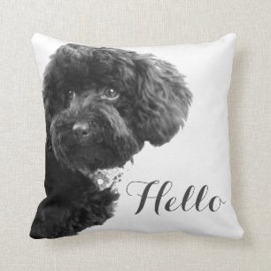 Cute Small Dog Puppy Toy Poodle Hello Custom Throw Pillow