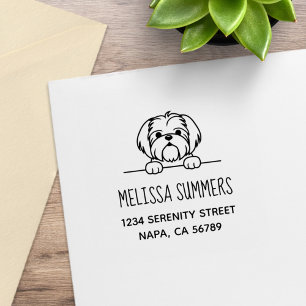 Cute Small Dog Shih Tzu Address Rubber Stamp