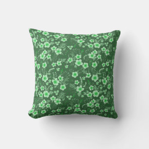 Cute small green floral summer pattern throw pillow