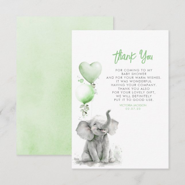 Cute Small Little Baby Elephant Thank You Card (Front/Back)