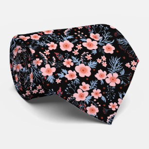 Cute small pink floral with black background tie