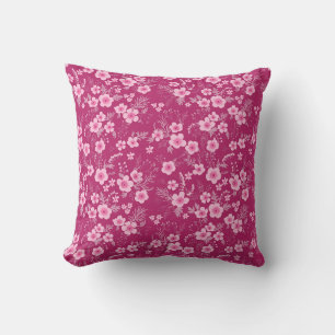 Cute small pink floral with Magenta background Throw Pillow