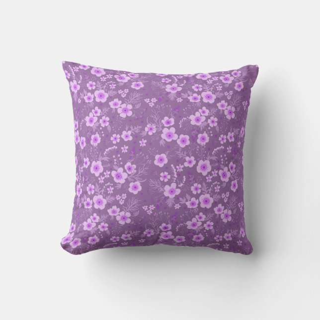 Cute small purple floral summer pattern throw pillow (Front)