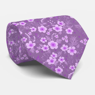 Cute small purple floral summer pattern tie