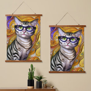 Cute Smart Cat Wearing Glasses Hanging Tapestry