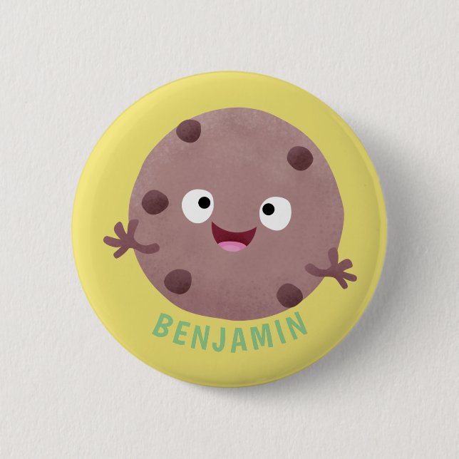 Cute smart chocolate chip cookie cartoon 2 inch round button (Front)