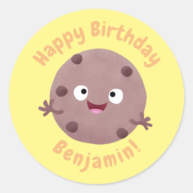 Cute smart chocolate chip cookie cartoon classic r classic round sticker (Front)