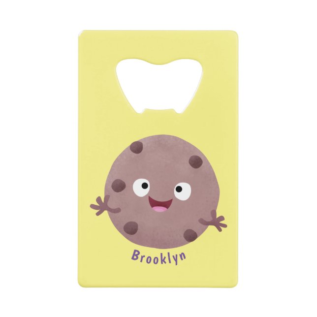 Cute smart chocolate chip cookie cartoon credit card bottle opener (Front)