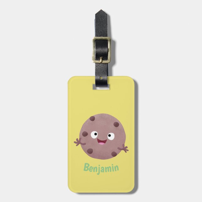 Cute smart chocolate chip cookie cartoon luggage tag (Front Vertical)