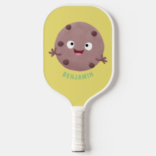 Cute smart chocolate chip cookie cartoon  pickleball paddle