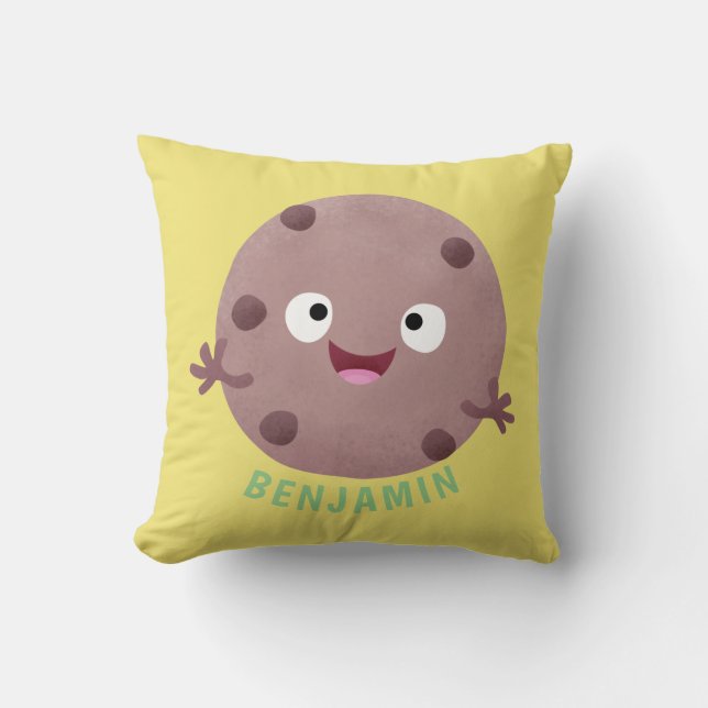 Cute smart chocolate chip cookie cartoon throw pillow (Front)