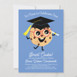 Cute Smart Cookie Graduation Party Cartoon Blue Invitation