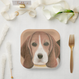Cute smart dog. Pastel    Paper Plates
