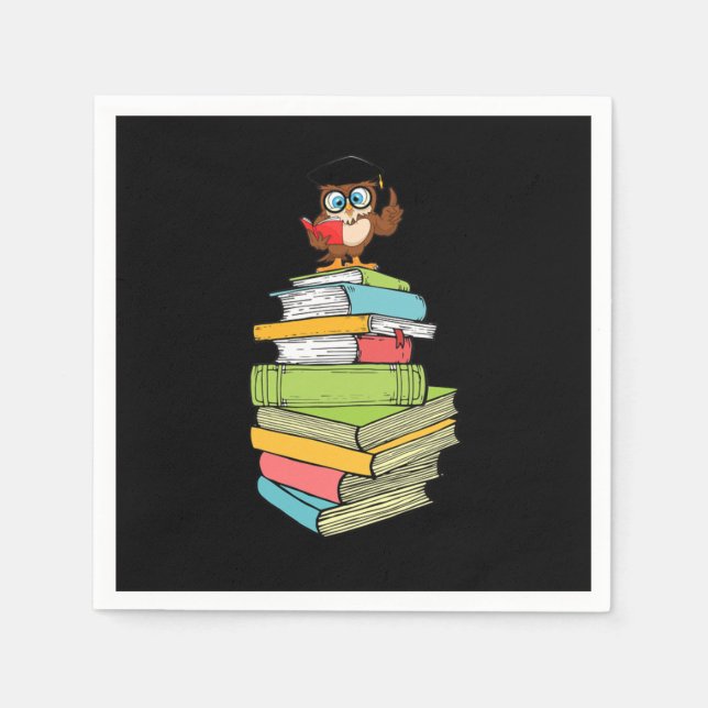 Cute Smart Literature Bookworm Owl Bibliophile Pil Napkin (Front)